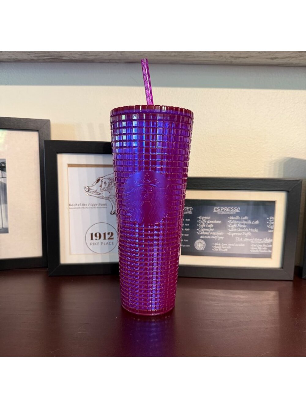 Starbucks Summer 2024 Iridescent Magenta Purple Grid 20oz Tumbler NWT